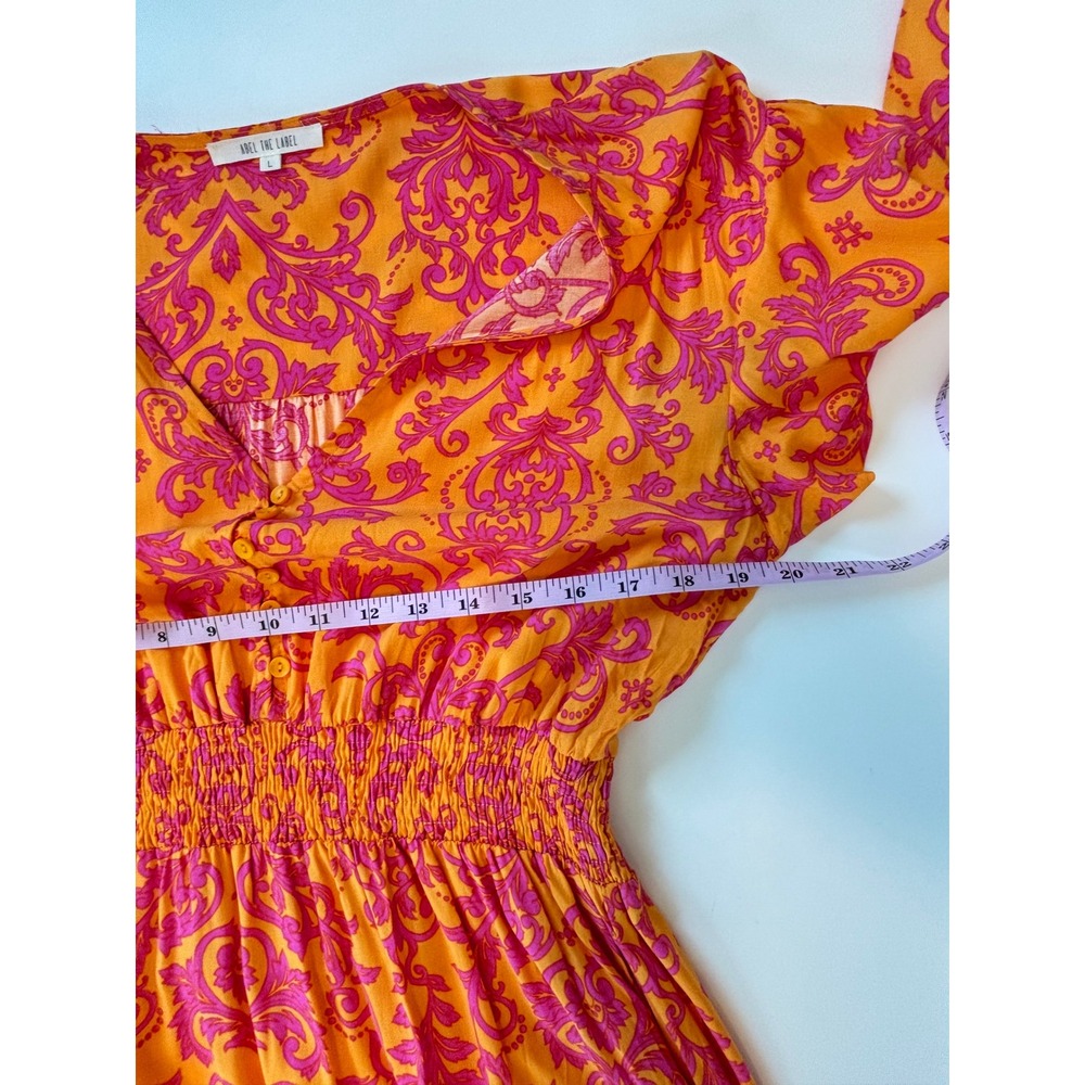Abel The Label Maxi Dress Orange Pink Womens L Flattering Boho Summer Vacay - Picture 9 of 11